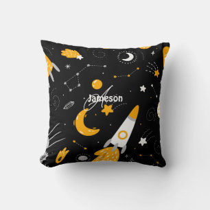 Stars and Moon Outer Space Rocket  Throw Pillow