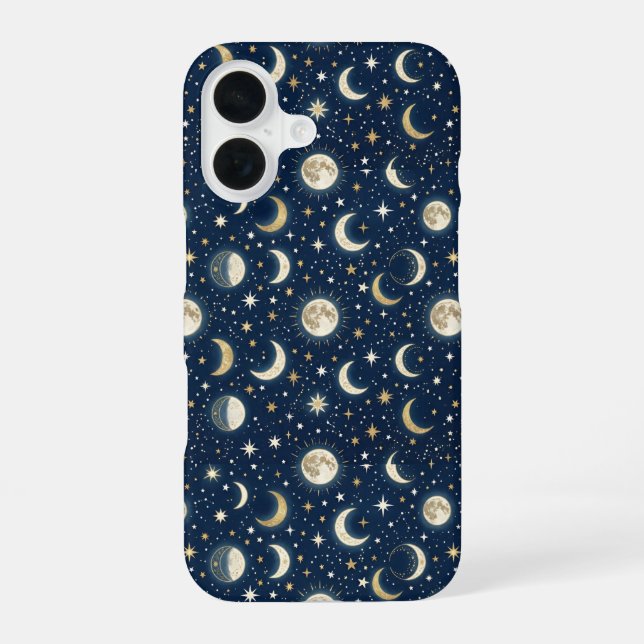 Stars and Moon Pattern iPhone 16 Case (Back)