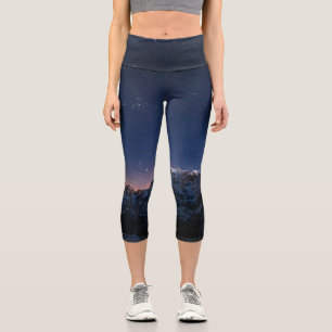Stars and snowy mountains capri leggings