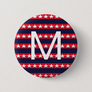 Stars and Stipes Pattern Monogram 4th Of July 2 Inch Round Button