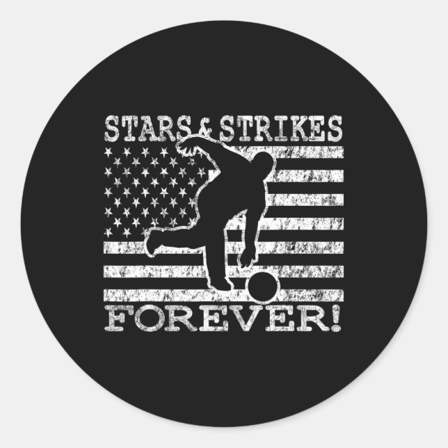 Stars And Strikes Forever Bowling American Flag Bo Classic Round Sticker (Front)