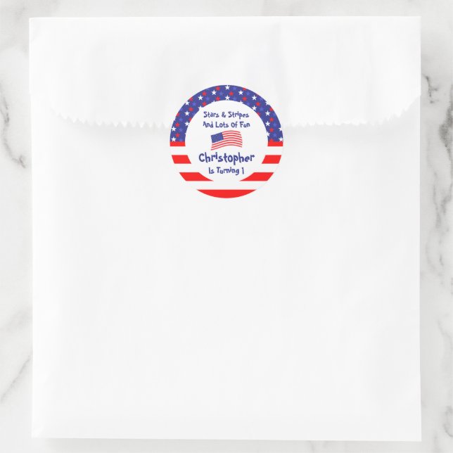 Stars and Stripes 1st Birthday Classic Round Sticker (Bag)