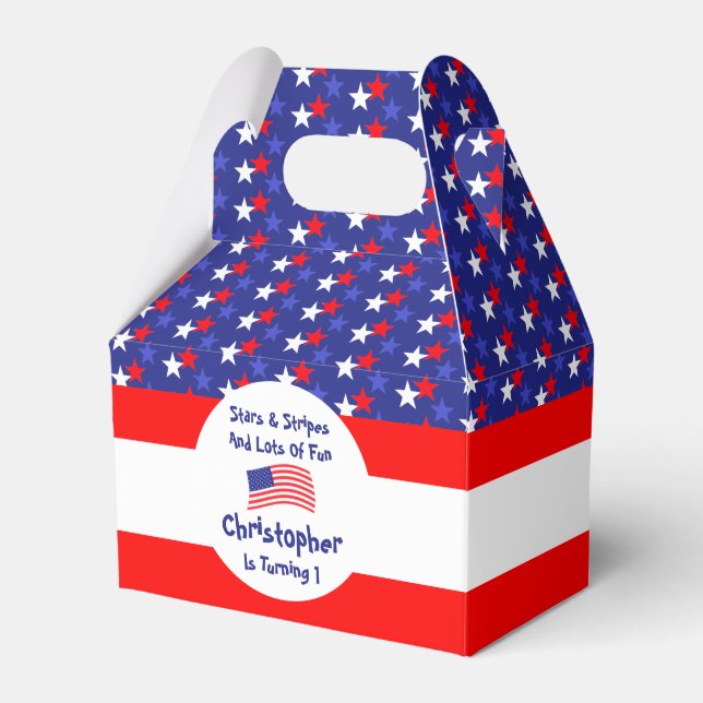 Stars and Stripes 1st Birthday Favor Box (Front Side)