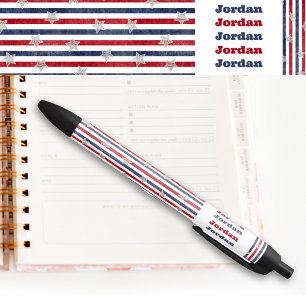Stars and Stripes 4th of July Patriotic USA Name Black Ink Pen