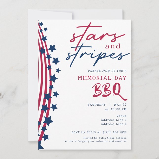 Stars and Stripes American Flag Memorial Day BBQ Invitation (Front)