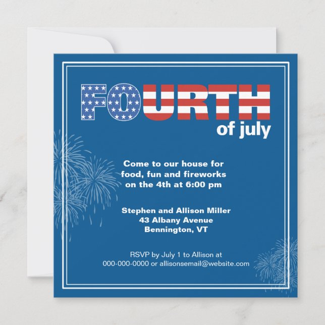 Stars and Stripes and Fireworks Party Invitation (Front)