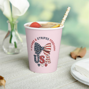 Stars and Stripes Bow Patriotic USA Paper Cups Cups