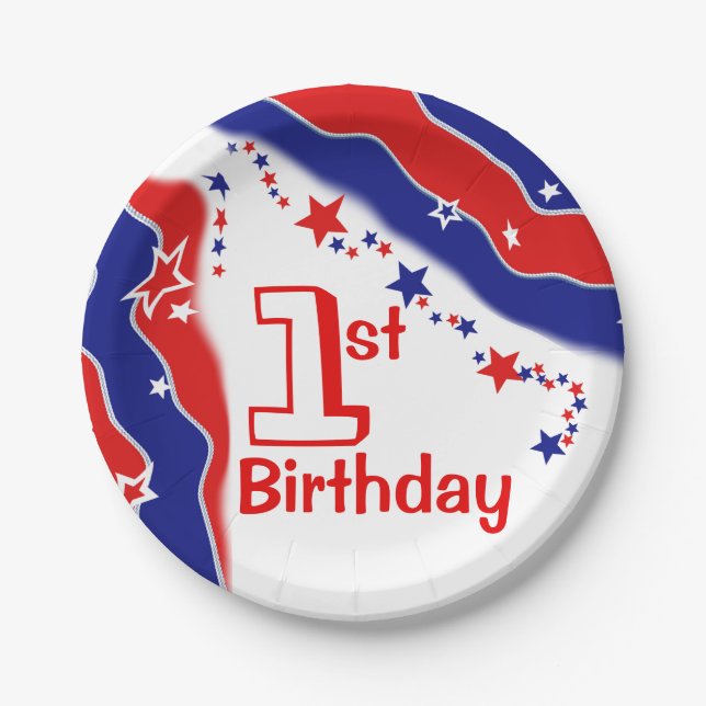 Stars and Stripes Custom FIRST BIRTHDAY Paper Plate (Front)