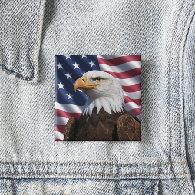 Stars and Stripes Eagle  2 Inch Square Button (Creator Uploaded)