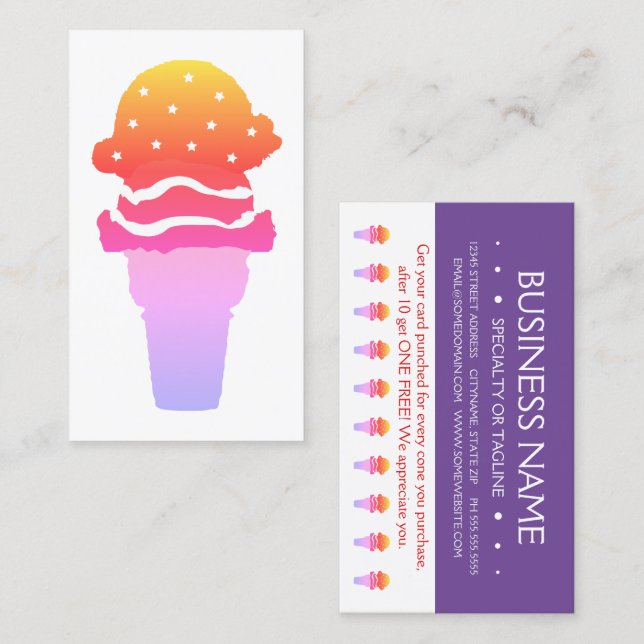 stars and stripes ice cream loyalty punch card (Front/Back)