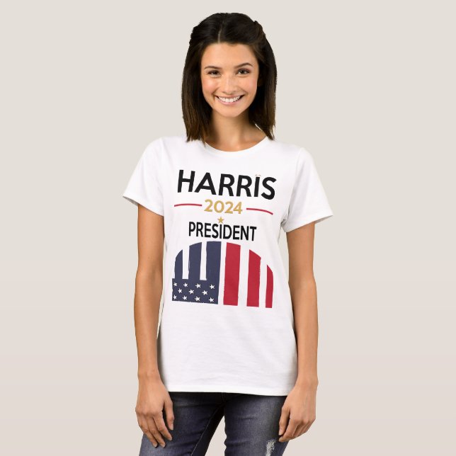 Stars and Stripes Kamala Harris for President 2024 T-Shirt (Front Full)