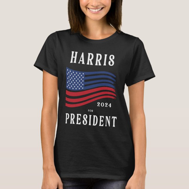 Stars and Stripes Kamala Harris for President 2024 T-Shirt (Front)