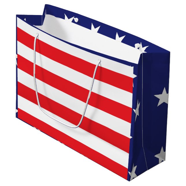 Stars and Stripes Large Gift Bag Red White Blue  (Front Angled)
