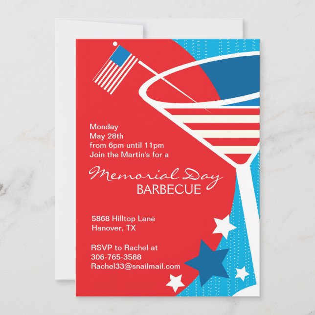Stars and Stripes Martini Theme Party Invitations (Front)