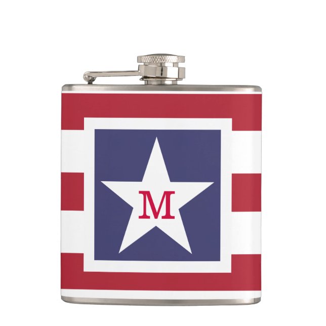 Stars and Stripes Monogram Stylized Hip Flask (Front)