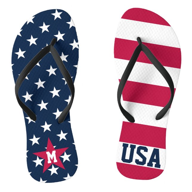 Stars and Stripes Monogrammed US Flag Flip Flops (Footbed)