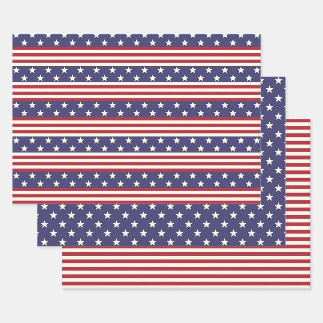 Stars and Stripes Patriotic American Flag USA Wrapping Paper Sheet (Set)
