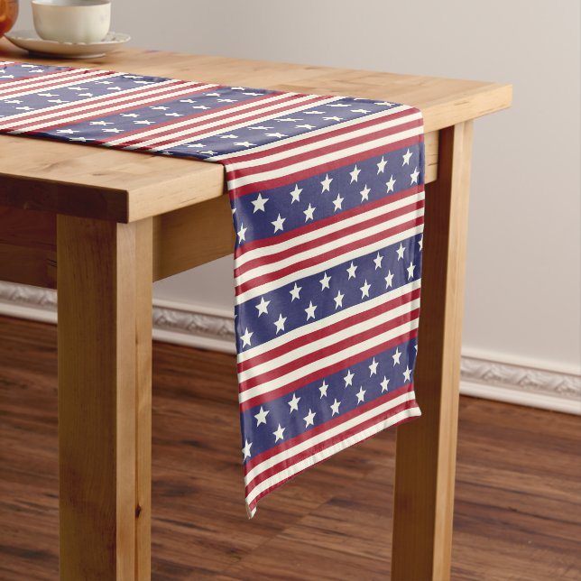 Stars and Stripes Patriotic Americana USA Flag Medium Table Runner (In Situ)