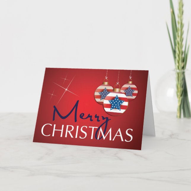 Stars and Stripes Patriotic Christmas Ornament Holiday Card (Front)