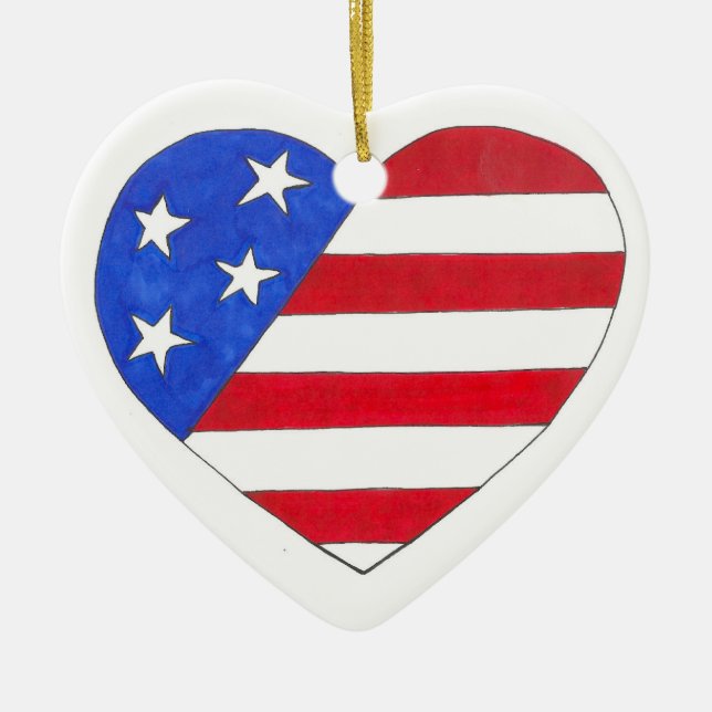 Stars and Stripes Patriotic Heart United States Ceramic Ornament (Front)