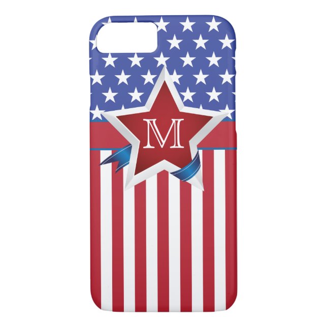 Stars and Stripes Patriotic Monogram Case-Mate iPhone Case (Back)