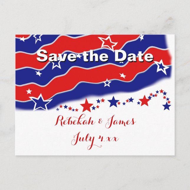 Stars and Stripes Personalized SAVE THE DATE Announcement Postcard (Front)