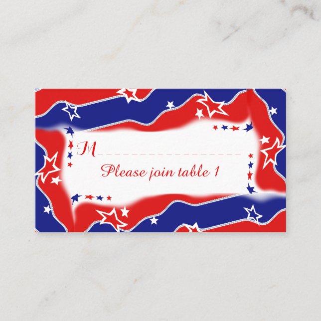 Stars and Stripes Personalized TABLE SEATING Place Card (Front)