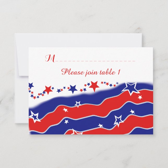 Stars and Stripes Personalized TABLE SEATING RSVP Card (Front)