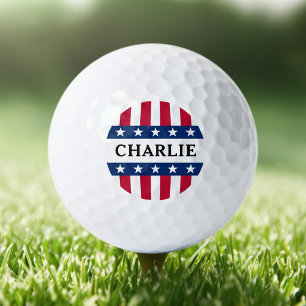Stars and stripes red blue white name patriotic golf balls