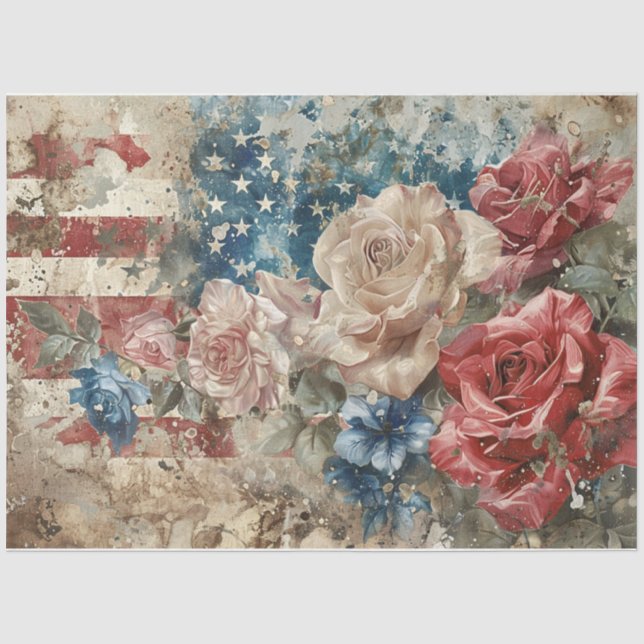 Stars and Stripes Roses Tissue Paper (Front)