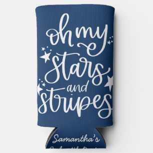 Stars and Stripes Text Design July 4th Party Seltzer Can Cooler
