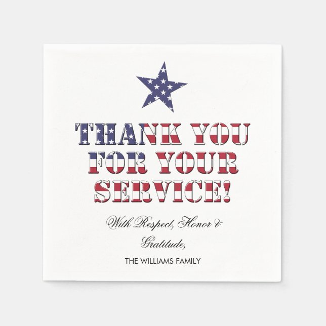 Stars and Stripes Typography Veterans Thank You Napkin (Front)