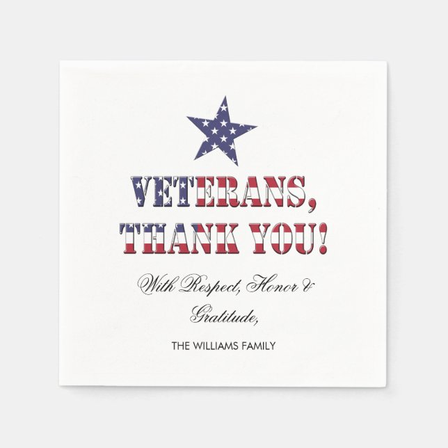 Stars and Stripes Typography Veterans Thank You Napkin (Front)
