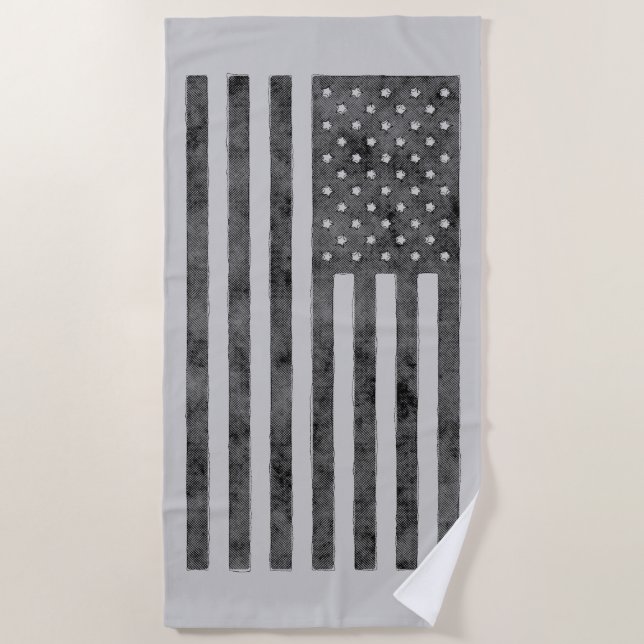Stars And Stripes US Flag Design in Gray on a Beach Towel (Front)