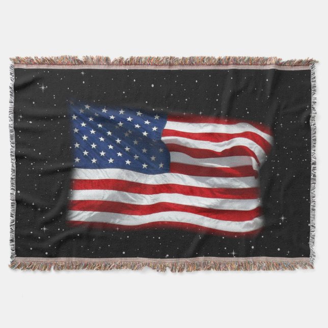 Stars and Stripes USA Patriotic American Flag Throw Blanket (Front)