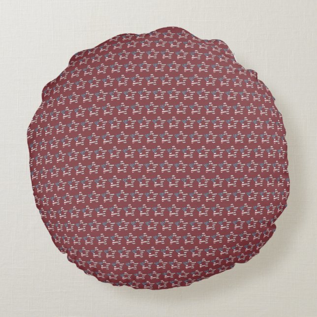 Stars and Stripes USA Stars Pattern Patriotic Red Round Pillow (Back)