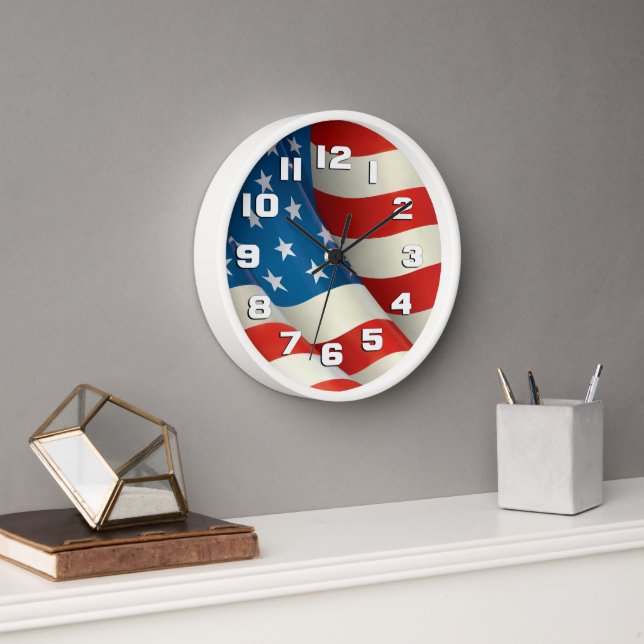 Stars and Stripes Waving U.S. Flag Clock (Office)