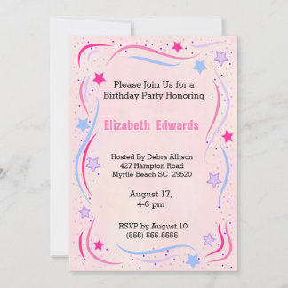 Stars and Swirls  Birthday Party Invitation