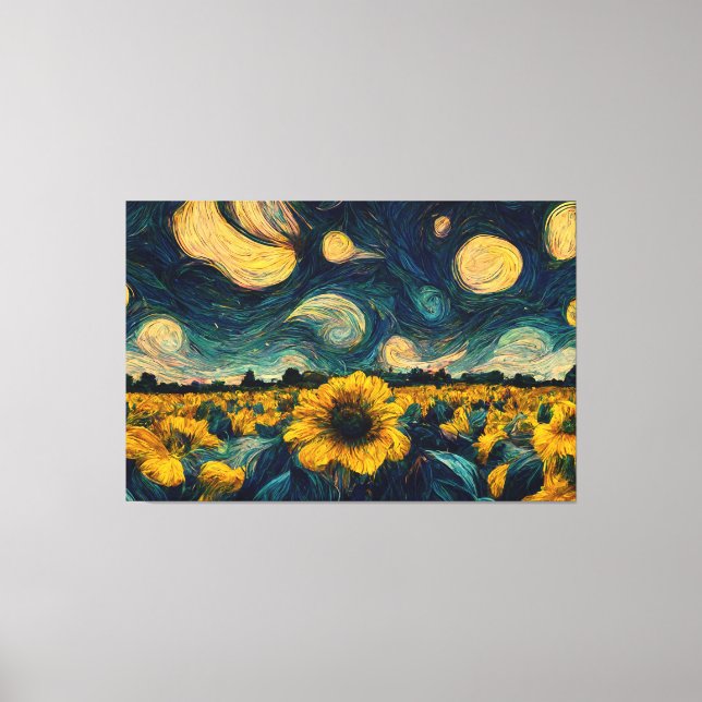 Stars at Night - Walk Through The Sunflower Field  Canvas Print (Front)