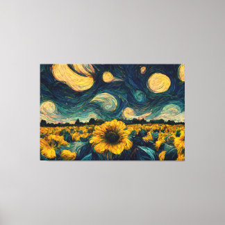 Stars at Night - Walk Through The Sunflower Field  Canvas Print