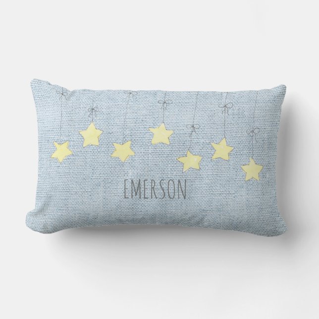 Stars Baby Name Birthdate Pastel Blue Nursery   Lumbar Pillow (Front)
