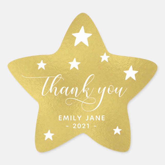 Stars Baby Shower Party Stickers | Gold Faux Foil (Front)