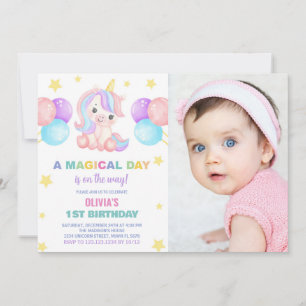 Stars Ballons Unicorn Anniversaire Invitations pho