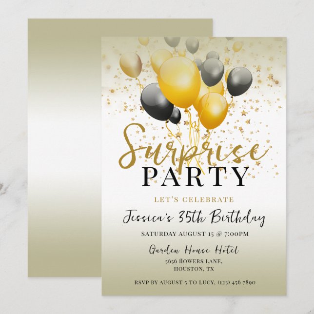 Stars & Balloons Decoration Surprise Birthday Invitation (Front/Back)