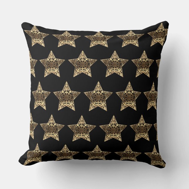 Stars Black and Gold Elegant Christmas Pattern Throw Pillow (Front)