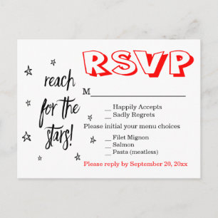 Stars Black White Red RSVP Wedding Typography Invitation Postcard