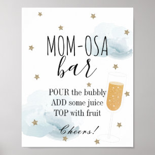 Stars & Blue Clouds Baby Shower Mom-osa Bar Poster