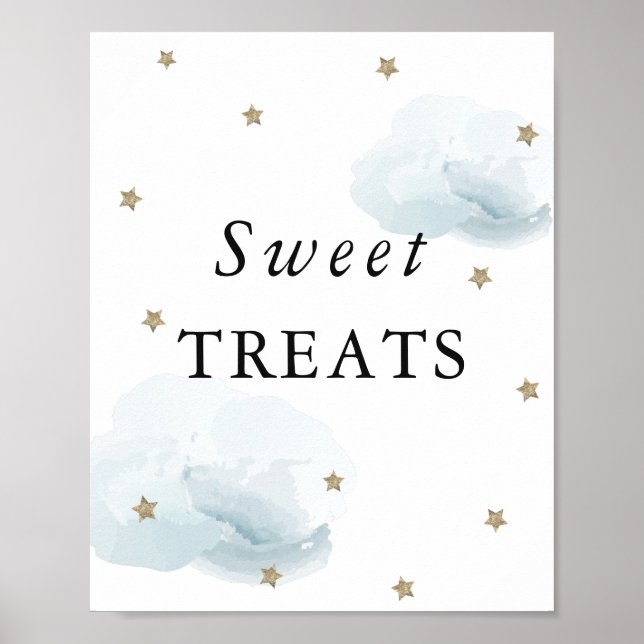Stars & Blue Clouds Baby Shower Sweet Treats Sign (Front)