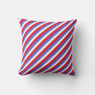 Stars, Blue Red and White Striped Throw Pillow