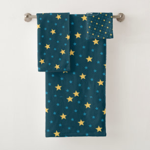 Stars Blue Yellow Minimal Pattern Bath Towel Set